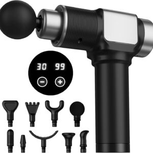 JQX Massage Gun, Deep Tissue Massager Gun for Pain Relief, Percussion Muscle Massage Gun for Athelets, Handheld Electric Back Massager with 30 Speed Levels & 9 Massage Heads