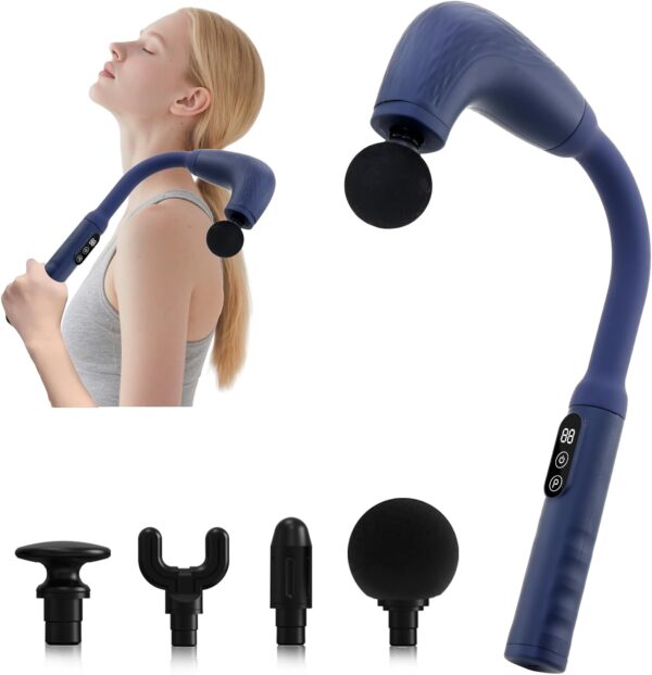 UFFAE Massage Gun with Upgraded Extension Handle, Back Massager for Pain Relief Deep Tissue, Muscles/Neck/Shoulders/Waist/Legs Massager with 4 Massage Heads & 6 Speed Levels & 3 Massage Modes, Blue