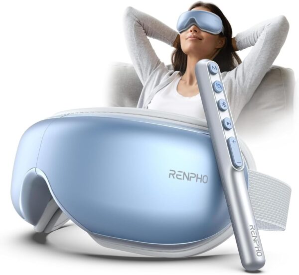 RENPHO Eye Massager with Heat, Father's Day Birthday Gifts, Massager Relieves Head Tension with Remote, Silent Mode, Bluetooth, Heated Sleep Mask for Strain Relief, Stye Eye, Improve Sleep