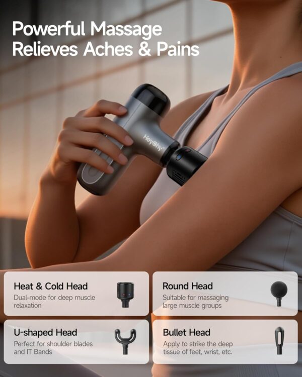 HEYCHY Mini Massage Gun with Heat and Cold, Deep Tissue Massage Gun, Portable Percussion Muscle Massager with 4 Massage Heads for Athletes