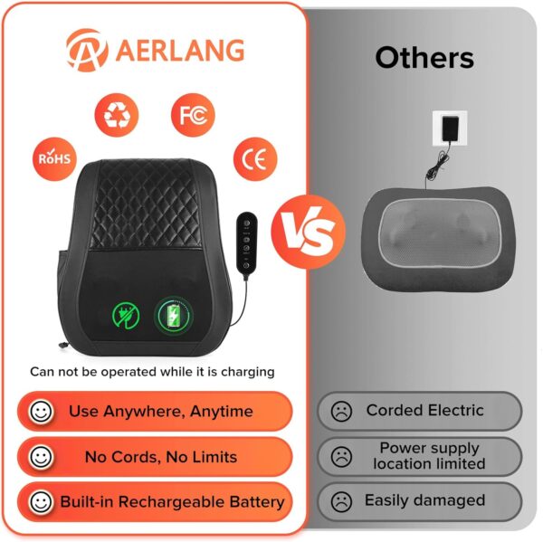 AERLANG Cordless Neck and Back Massager with Heat, 3D Shiatsu Kneading Pillow, 4 Massage Nodes & Bi-Directional Deep Tissue Massage for Neck/Shoulders/Back, Ideal Gift for Women & Men