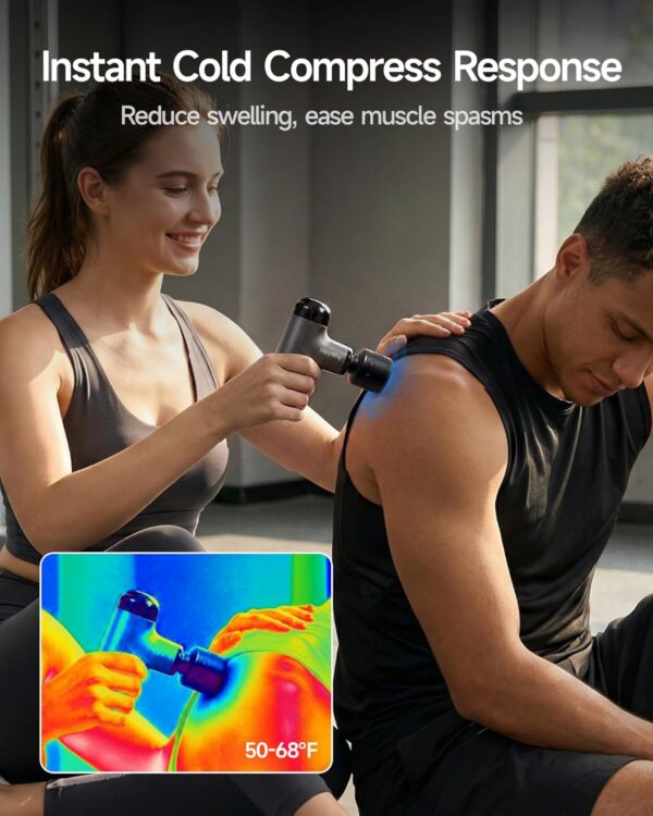HEYCHY Mini Massage Gun with Heat and Cold, Deep Tissue Massage Gun, Portable Percussion Muscle Massager with 4 Massage Heads for Athletes