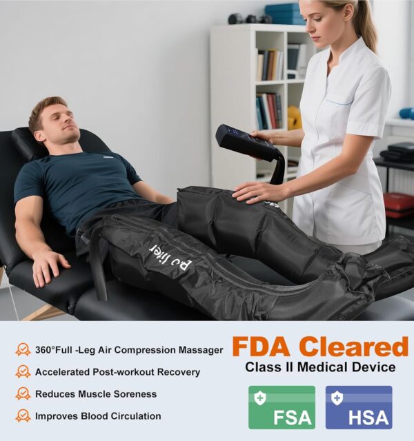 Leg Compression Massager,Professional Full Leg Sequential Pressure Boots, Air Compression Recovery System for Athletes - Circulation and Edema, RLS, Swelling, Pain Relief,9 Intensities 6 Modes