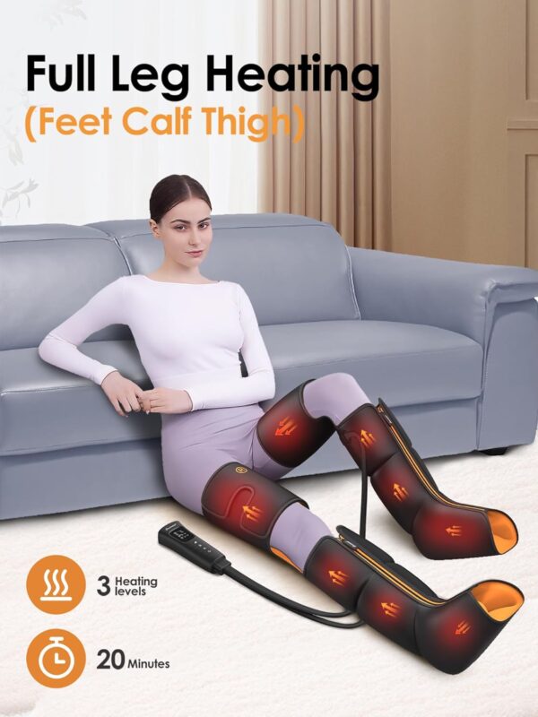 SLOTHMORE Leg Massager with Heat and Air Compression, Foot Calf & Thigh Massage for Circulation and Pain Relief, Sequential Compression Device for Swollen Legs, 3 Intensities 6 Modes
