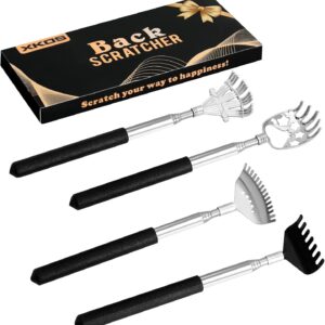 XKOS 4 Pack Different Back Scratcher Portable Telescoping with Rubber Handles, Extendable Metal Back Massager Tool with Beautiful Box, Stocking Stuffers for Men Women Adults (Black)