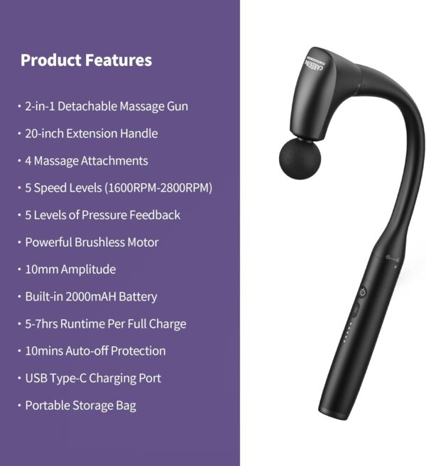 71XveeLdFOL._AC_SL1500_.jpg 2-in-1 Detachable Muscle Massage Gun Deep Tissue with 20'' Extension Handle, Back and Neck Massager for Pain Relief, Handheld Massager for Shoulder Lower Back Leg Waist, FSA-HSA Eligible