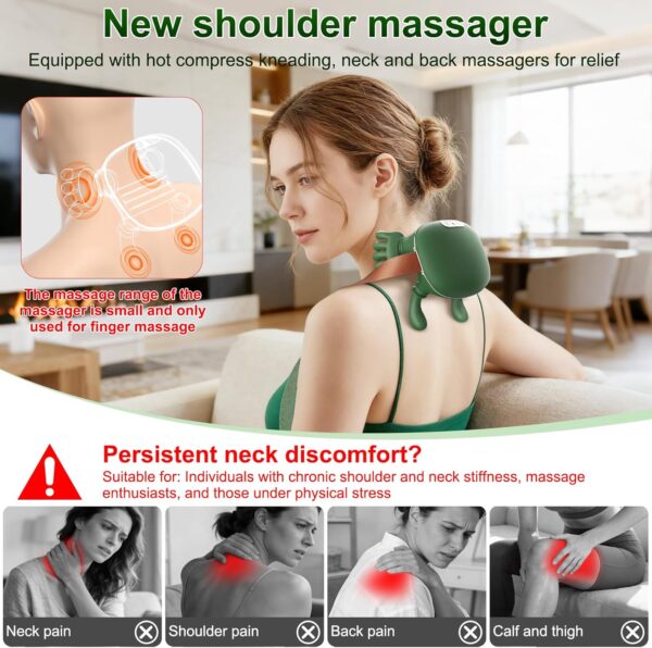 Nooydio Neck Massager, Neck and Back Massager with Heat & 4D Kneading, Shiatsu Deep Tissue Wireless Massager for Shoulder Cervical Pain Relief, Portable Rechargeable for Home Office (Green)
