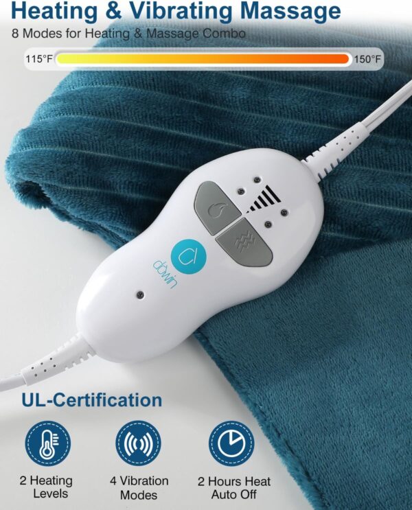 Heating Pads for Back Pain Relief,Wearable Electric Heating Pad with Massager, 24"x35" Extra Large Heated Pad for Neck and Shoulders Cramps,Auto-Shut Off,Machine Washable (Teal)