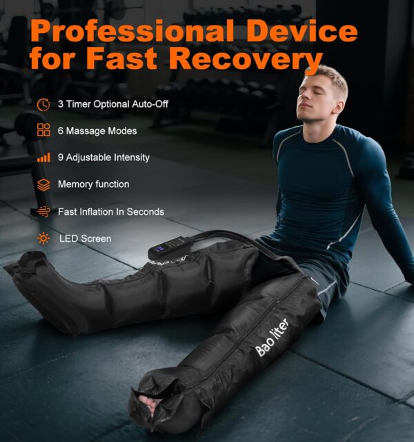 Leg Compression Massager,Professional Full Leg Sequential Pressure Boots, Air Compression Recovery System for Athletes - Circulation and Edema, RLS, Swelling, Pain Relief,9 Intensities 6 Modes