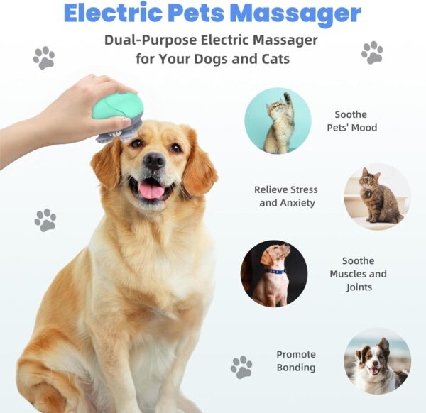 Electric Scalp Massager for Men Women, Handheld Cat Dog Pet Head Massager with 4 Massage Heads, 3 Speeds, Waterproof, for Hair Growth, Soothing Muscles Joints, Stress Relax(Green)