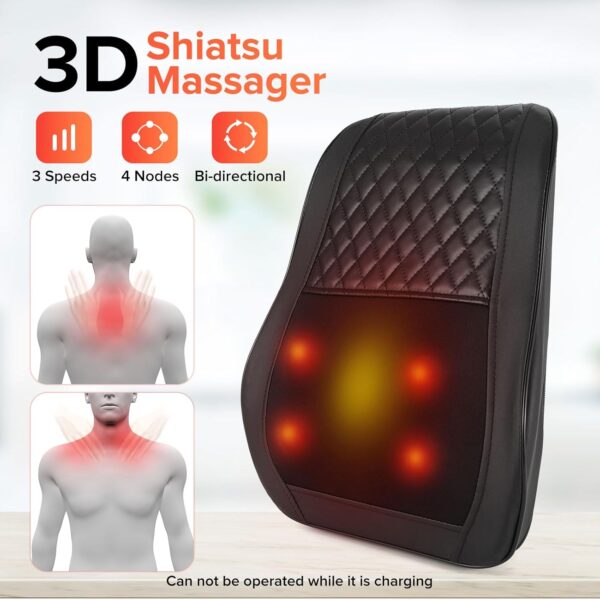 AERLANG Cordless Neck and Back Massager with Heat, 3D Shiatsu Kneading Pillow, 4 Massage Nodes & Bi-Directional Deep Tissue Massage for Neck/Shoulders/Back, Ideal Gift for Women & Men