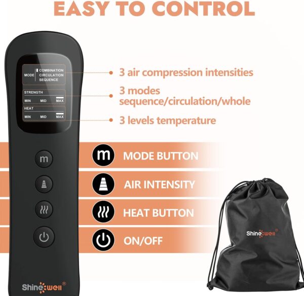 SHINE WELL Leg Massager with Heat and Compression for Circulation, 3 Heat 3 Modes 3 Intensities for Pain Relief and Swelling, Foot and Leg Compression Massager