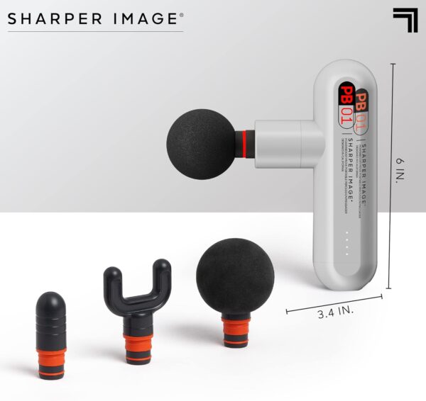 71xlcxUDABL._AC_SL1500_.jpg Sharper Image Powerboost Move - Mini Percussion Massage Gun| 4 Attachments, 4 Speeds, FSA Eligible| Full Body Back & Shoulder Massager| Deep Tissue Muscle Recovery| Portable Pain Relief Massage Tool