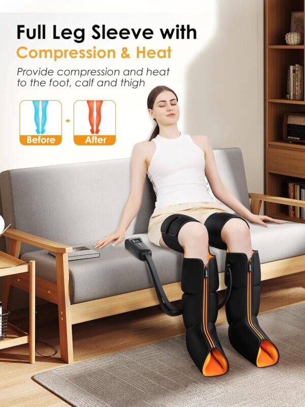 SLOTHMORE Leg Massager with Heat and Air Compression, Foot Calf & Thigh Massage for Circulation and Pain Relief, Sequential Compression Device for Swollen Legs, 3 Intensities 6 Modes