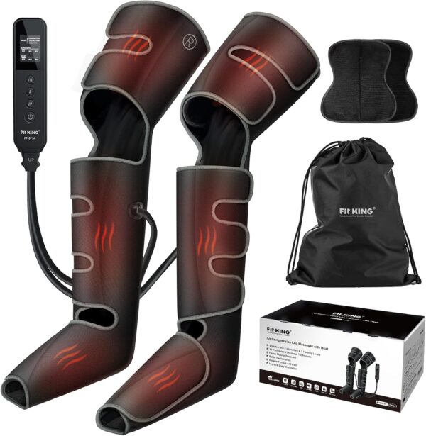 FIT KING Air Compression Leg Massager with Heat, Adjustable Wrap Design, Heated Compression Sequential Device FSA-HSA