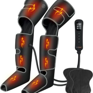 SHINE WELL Leg Massager with Heat and Compression for Circulation, 3 Heat 3 Modes 3 Intensities for Pain Relief and Swelling, Foot and Leg Compression Massager