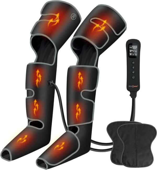 SHINE WELL Leg Massager with Heat and Compression for Circulation, 3 Heat 3 Modes 3 Intensities for Pain Relief and Swelling, Foot and Leg Compression Massager