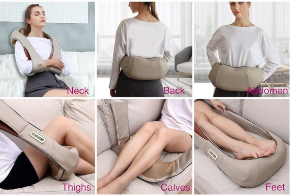 FIVE S FS8801 Shiatsu Neck and Back Massager with Heat, Deep Kneading Massage for Neck, Shoulders, Back, Legs, Feet - for Home, Office, Car - Beige