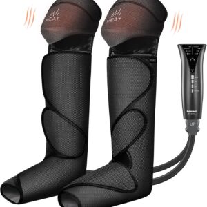 FIT KING Air Compression Foot and Leg Compression Massager for Circulation and Pain Relief with Knee Heating Therapy - Handheld Controller 3 Modes 3 Intensities - Gift for Mom Wife Family