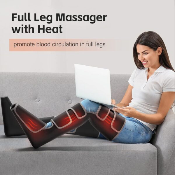 SHINE WELL Leg Massager with Heat and Compression for Circulation, 3 Heat 3 Modes 3 Intensities for Pain Relief and Swelling, Foot and Leg Compression Massager