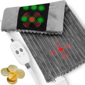 Far Infrared Heating Pad - Natural Jade Vibrating Massaging Weighted Heating Pad for Neck and Shoulders, Electric Heat Pad with 3 Heating Levels & 3 Vibrating Settings, 6.3lbs 20" x 24"