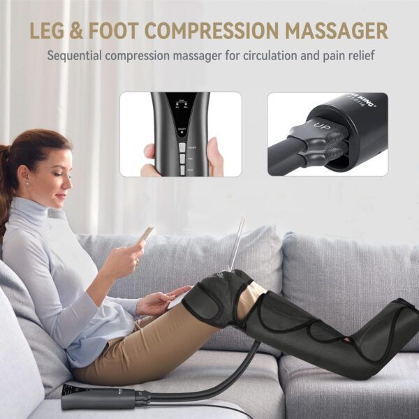 FIT KING Air Compression Foot and Leg Compression Massager for Circulation and Pain Relief with Knee Heating Therapy - Handheld Controller 3 Modes 3 Intensities - Gift for Mom Wife Family
