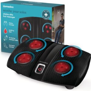 Homedics Shiatsu Select Foot Massager with Heat ?C Shiatsu Foot Massager with Heat, Therapeutic Kneading & Rolling, 4 Rotational Heads with 12 Massage Nodes, Toe-Touch Control