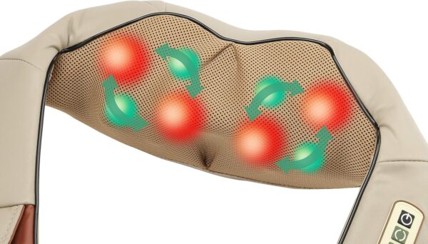 FIVE S FS8801 Shiatsu Neck and Back Massager with Heat, Deep Kneading Massage for Neck, Shoulders, Back, Legs, Feet - for Home, Office, Car - Beige