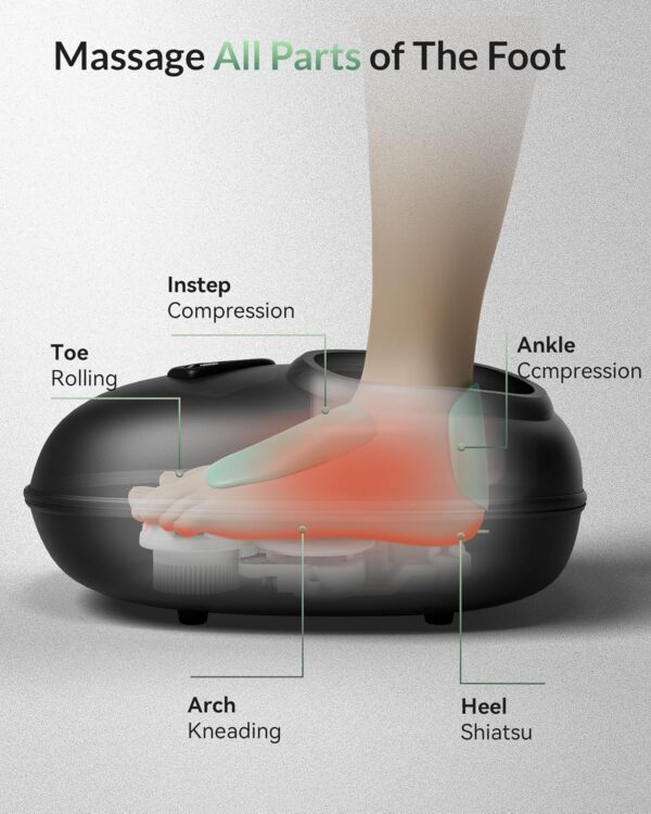 Snailax Shiatsu Foot Massager with Heat, Deep Kneading Rolling Compression Feet Massager for Plantar Fasciitis Neuropathy, 3 Heating Levels,3 Timer Option Fits Size up to 14?? Gifts for Men,Women